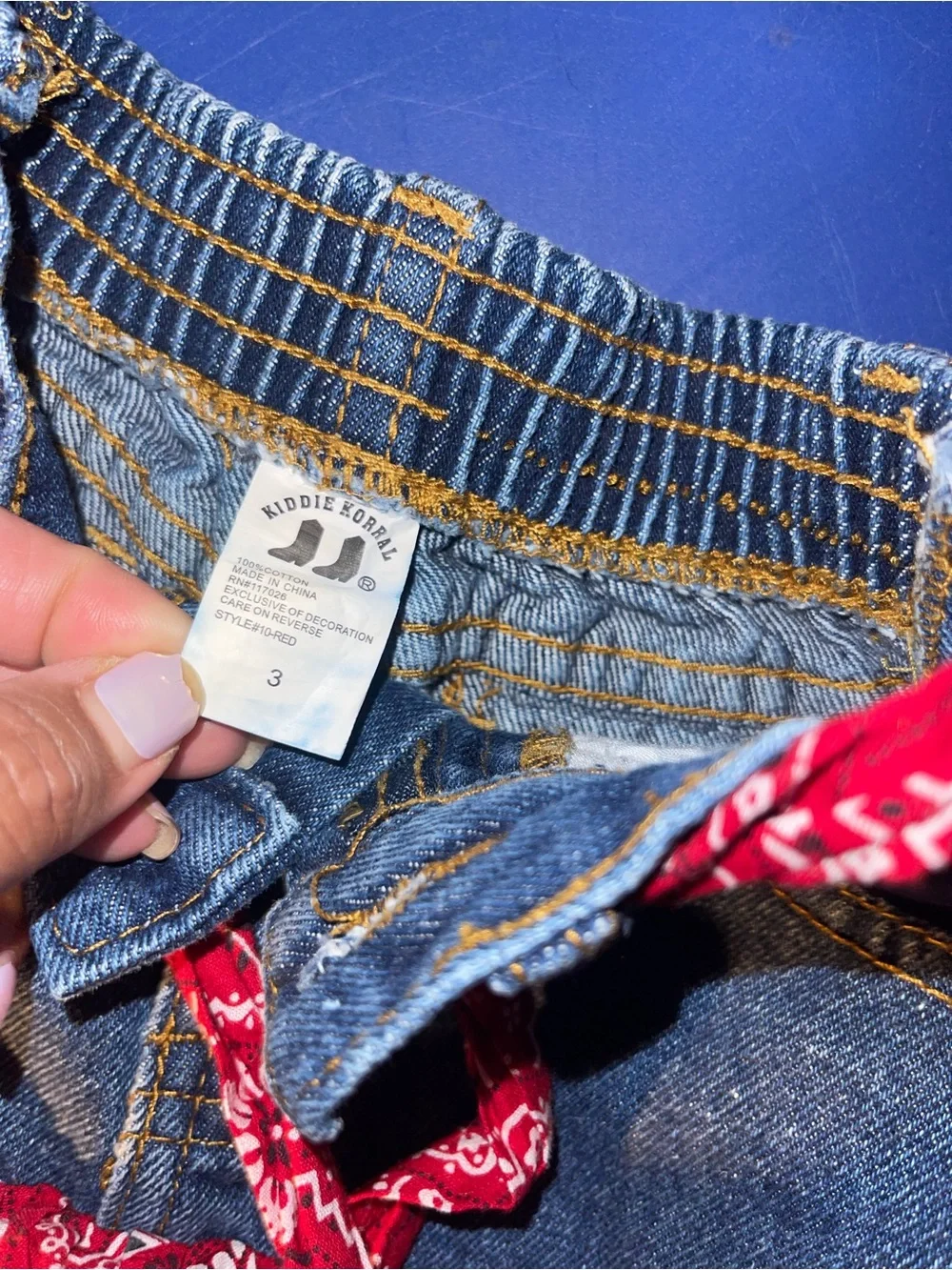 Kiddie Korral Denim Jean Skirt with Red Bandana Ruffle Trim